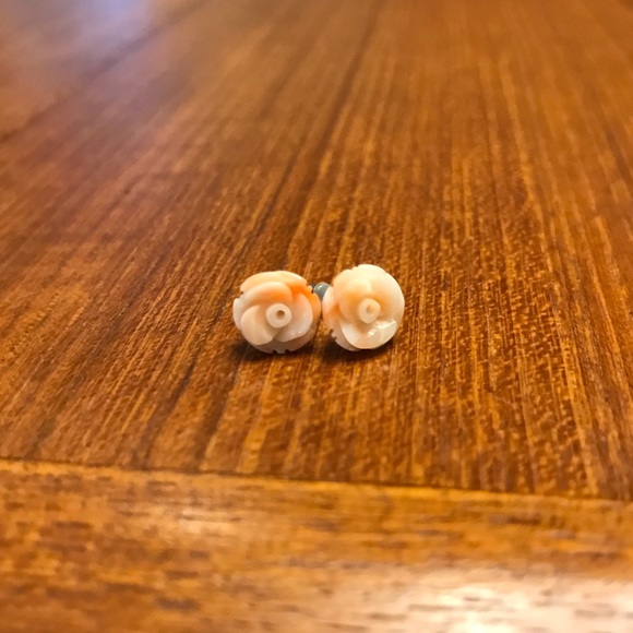 Carved Coral Rose Stud Earrings